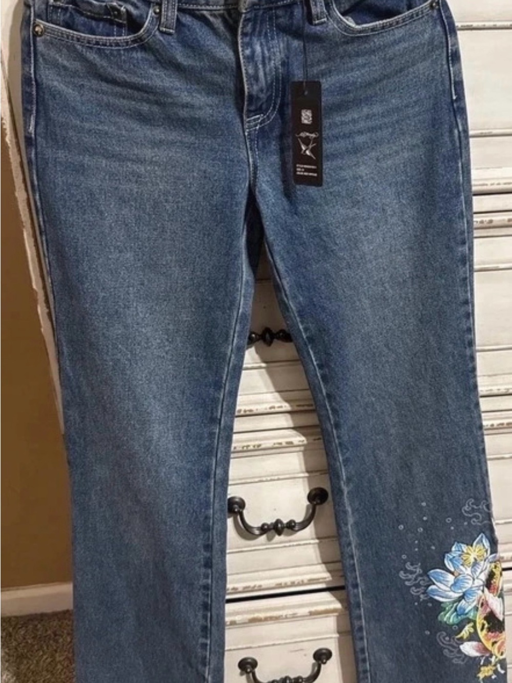 Ed Hardy Floral Graphic Jeans Size 2 – Blue Denim Statement Y2K Style